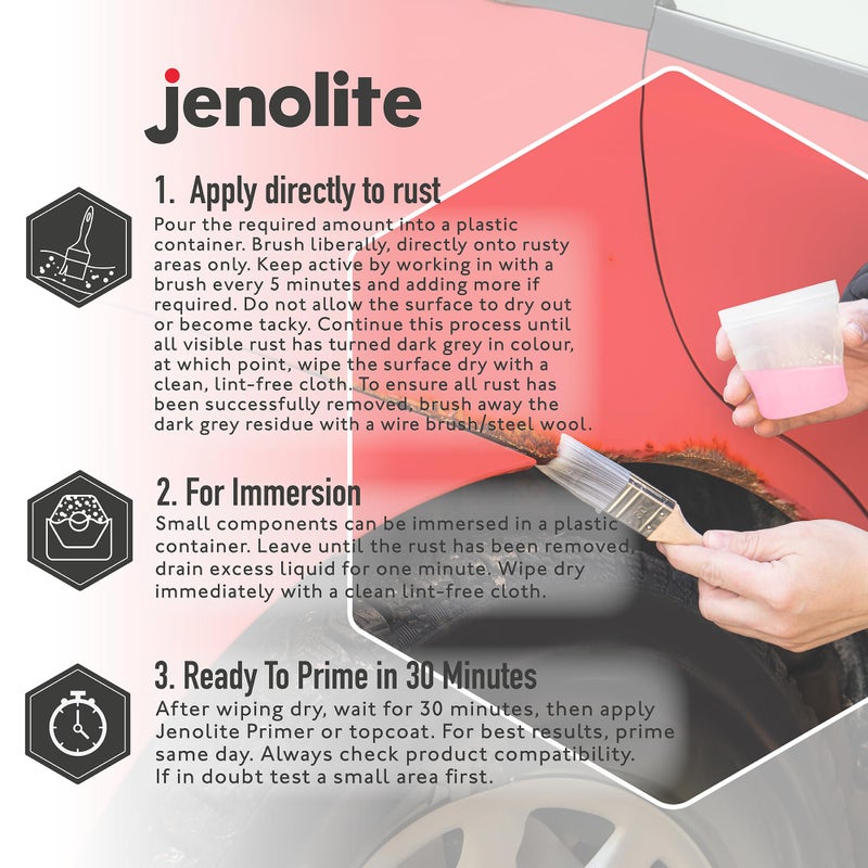 JENOLITE جينوليت مزيل الصدأ للمعادن - سائل كثيف سريع المفعول بدون تقطير - قوة صناعية، يزيل الصدأ حتى الوصول إلى المعدن النقي - 5 أونصات (150 مل) - Image 3